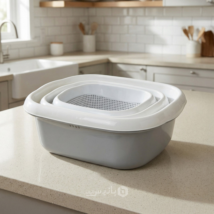 ست آبکش و لگن چهارگوش 6 پارچه بانیس