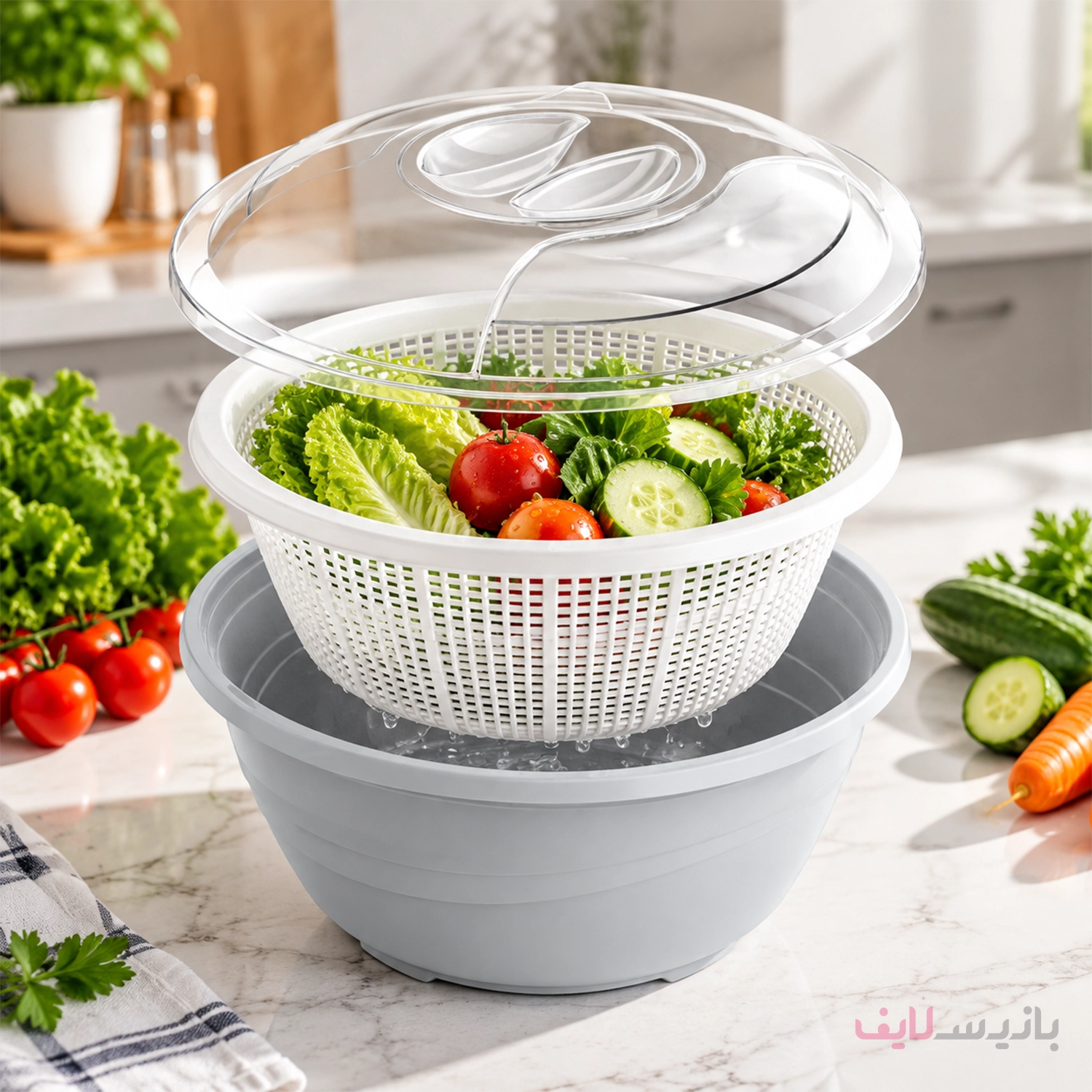 ست سه پارچه گرد بانیس (آبکش و لگن درب دار) بانیس مدل گلوریا - قطر 23 سانتی متر
